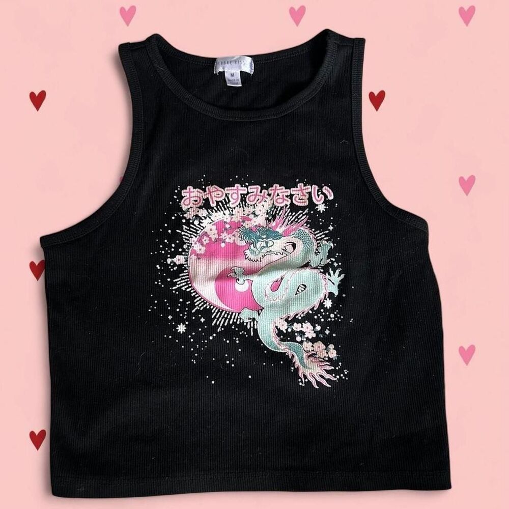 Black Tank Top with Japanese Script
